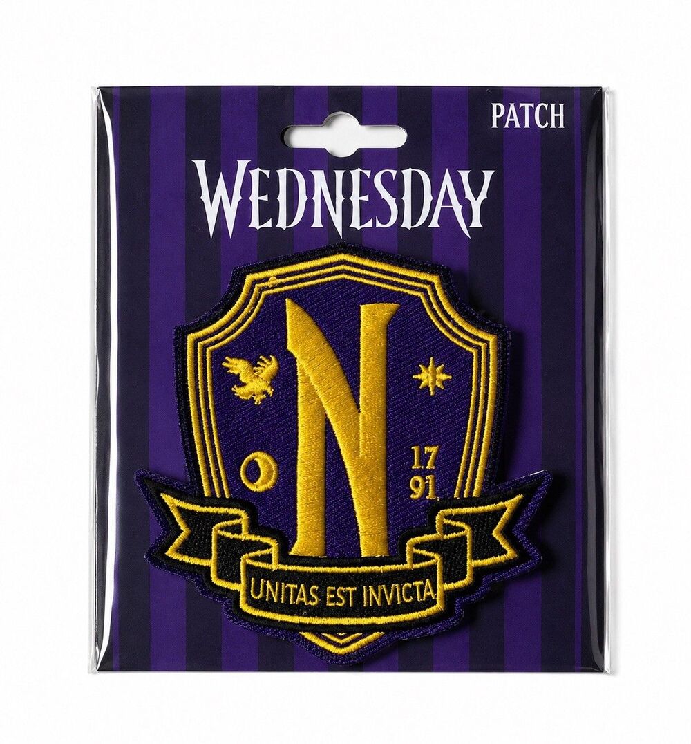 Wednesday Nevermore Academy Embroidered Iron On Patch Crest Bam Box NWT Official